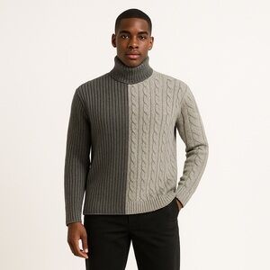 Boohoo Mens Two-Tone Gray Turtleneck Sweater